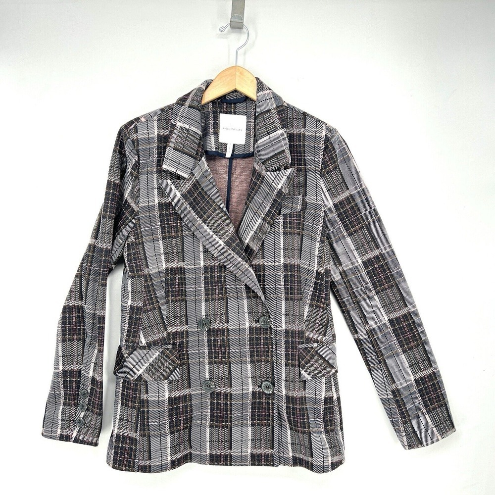 Avec Les Filles Anthropologie Knit Oversized Blazer Plaid Jacket Size S Academia